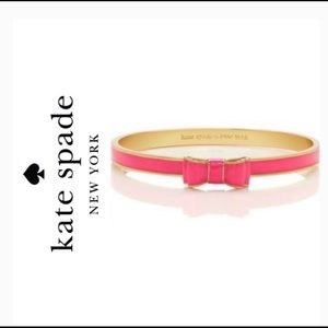 NWOT Kate Spade Pink Enamel w Gold Trim Bow Bangle Bracelet